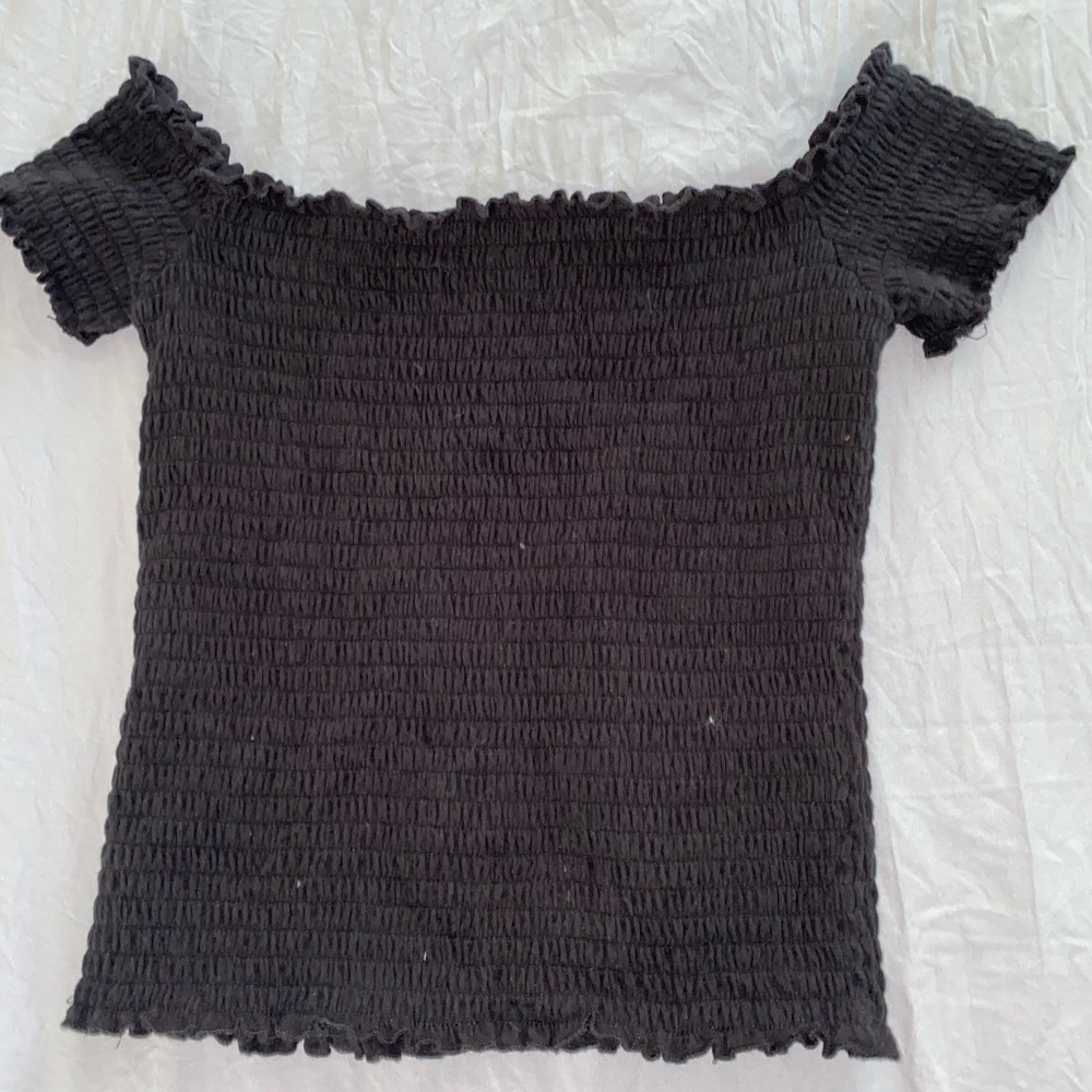 Black smocked crop top
